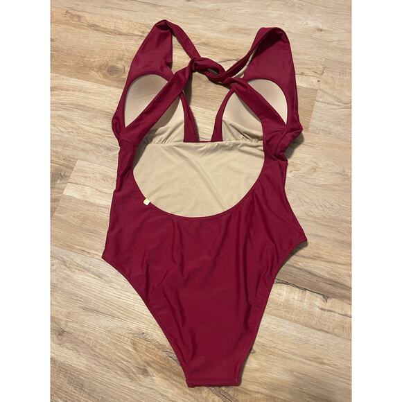 NWOT SUMMERSALT The Plunge Sangria Red One Piece Swimsuit 12 $95 - Picture 5 of 8